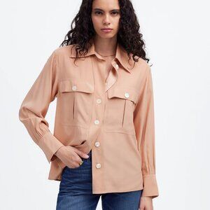 Madewell Silk Utility-Pocket Button-Up Shirt in Pale Blush